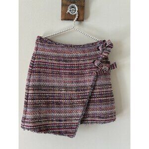 Halogen Womens Size 10 Multicolor Tweed Faux Wrap Lined Skirt Fringe